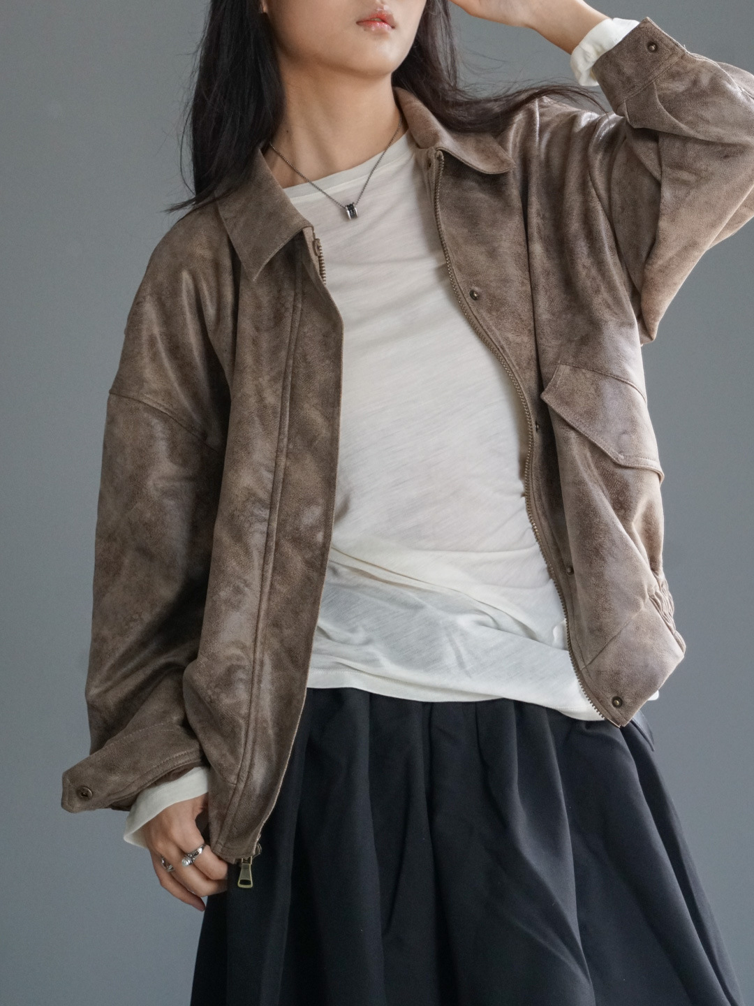 Giacca in pelle scamosciata marrone vintage per uomo e donna, giubbotto bomber oversize con chiusura a cerniera, cappotto in morbida similpelle_voghion.com