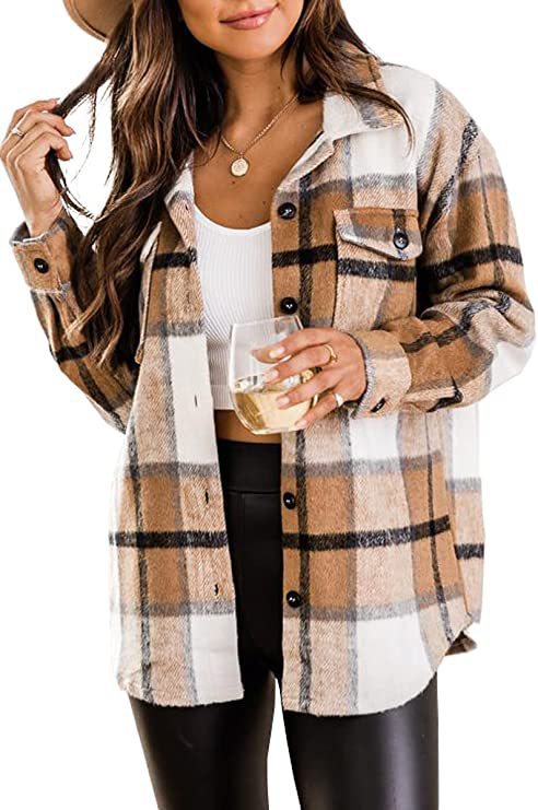 Women's Clothing Plaid Shirt American Style Long Sleeved Collared Loose Fit Mid Length Coat For Autumn Winter_ecoleips.com