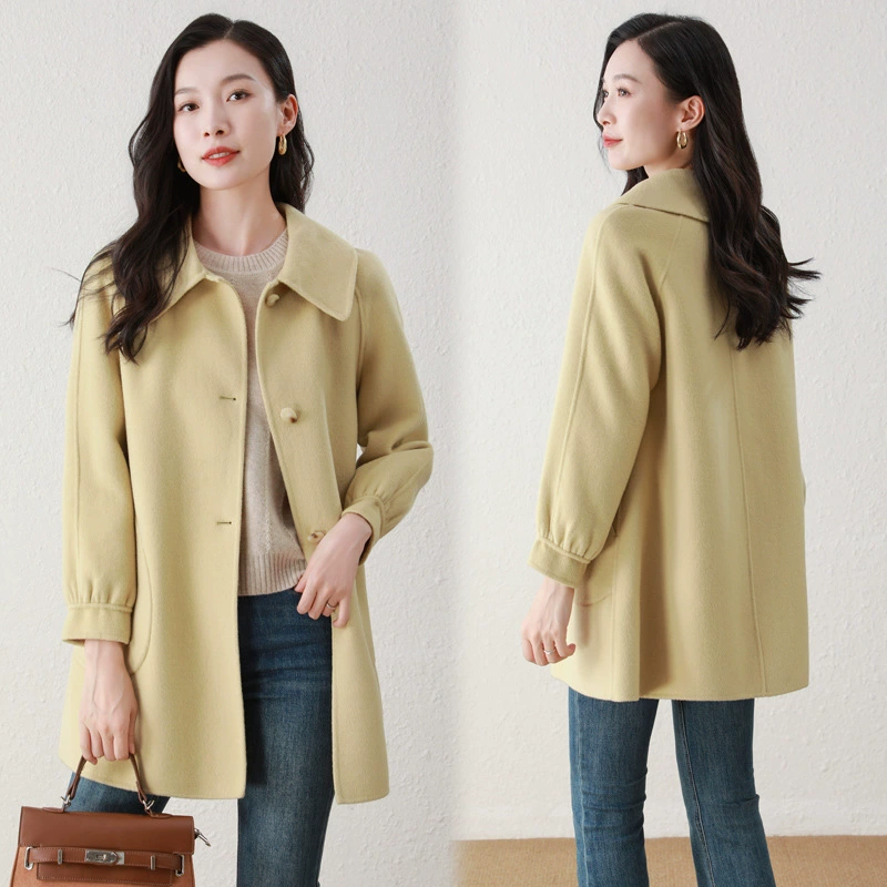 5550 двусторонняя шерстяная верхняя одежда 2025 осень-зима новый стиль лацканы однобортная маленькая свежая шерстяная верхняя одежда для женщин