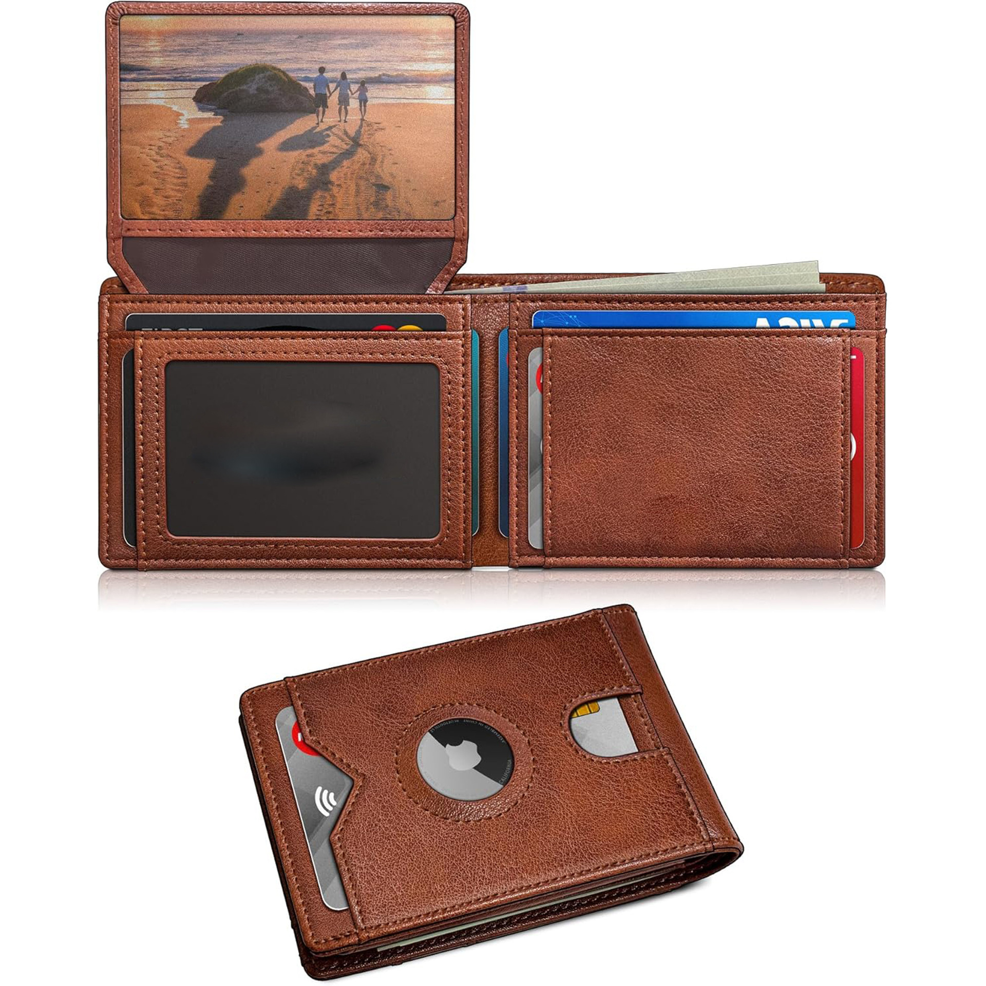 Amazon multi tarjeta cartera triple plegable con airtag posicionamiento cartera de cuero RFID cepillo antirrobo cartera de hombre