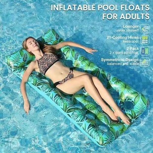 Cross-Border Adult Thickened 21-Hole Leaf Print Floating Bed Inflatable Floating Mat Foldable Hammock Beach Floating Bed
