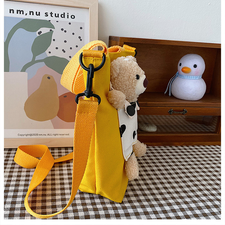 Japanese-style InS-style cute cartoon bear doll, girl student canvas crossbody bag, funny and unique single-shoulder bag undefined