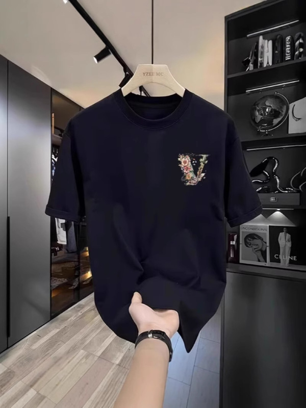 高級ファッション半袖tシャツ男性2025年夏の新型ゆるいカジュアル服男性用丸襟tシャツ|undefined