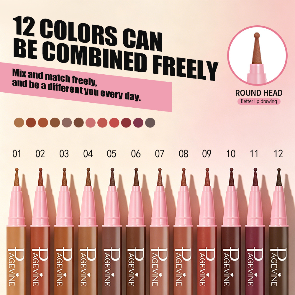 Transfronterizo PAGE VINE lápiz de maquillaje de color natural no es fácil de desvanecer lápiz de maquillaje de labios de cabeza redonda.