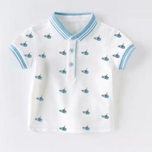 [Soft and Breathable] Children's Short-Sleeved Polo Shirt New Style Children's T-Shirt Lapel Boys Summer Half-Sleeved Cartoon