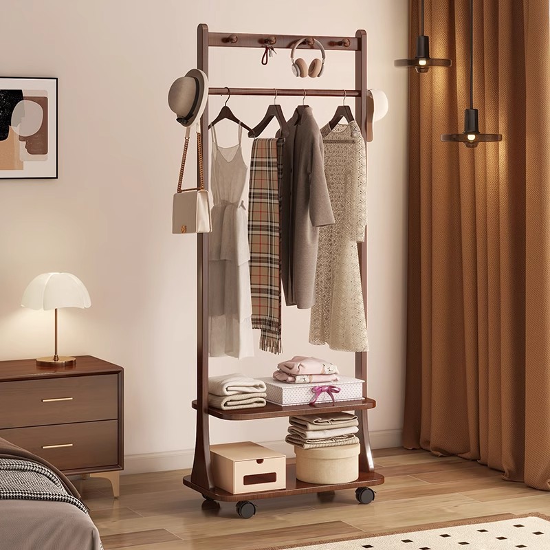 Solid Wood Clothes Hanger Floor-Standing Bedroom Household Coat Rack Small Space-Saving Simple Bedside Clothes Rack