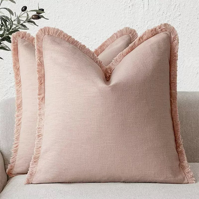 Verano almohada de algodón lavado con agua debe borda almohada cubierta de almohada sala de estar dormitorio sofá cama almohada de color sólido almohadilla desmontable y lavable