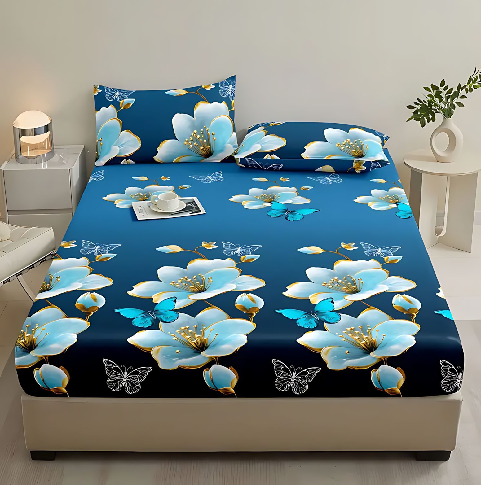 TEMU / JIT transfronterizo brillante girasol HD impresión digital cama suave gaza almohada conjunto de dibujo puede hacer