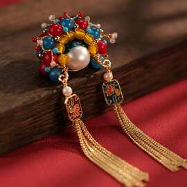 重工打造中国古风刀马旦猫眼石吊坠戏曲风刀马旦车挂清新甜美胸针