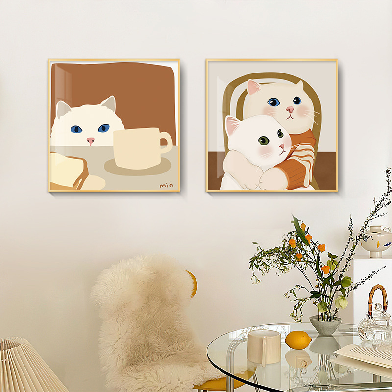 ins北欧风卧室装饰画 沙发背景墙壁画柜台摆画 可爱猫咪客厅挂画