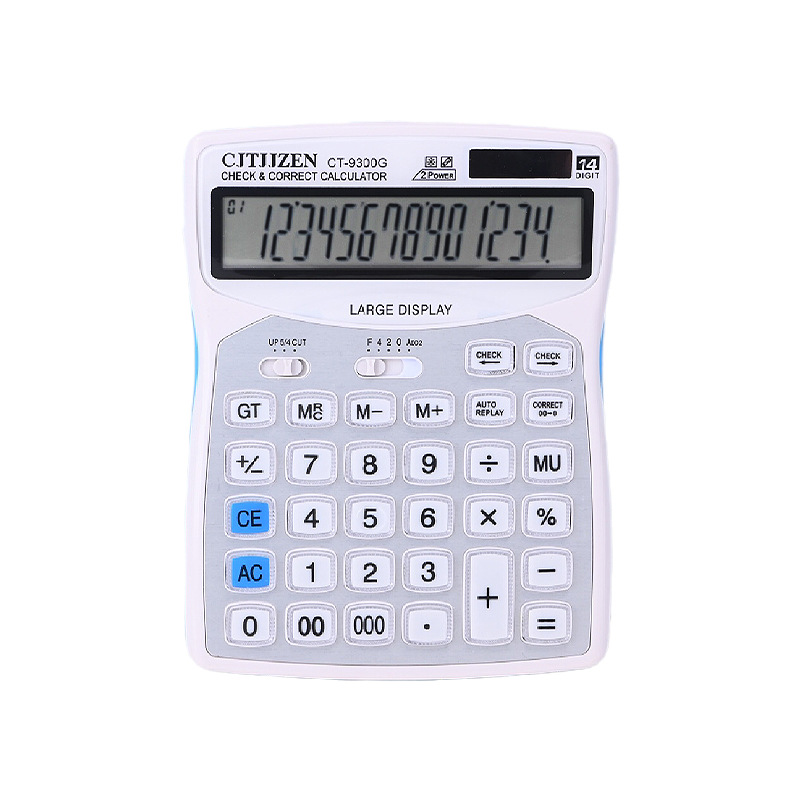 Fábrica al por mayor CT-9300G solar real calculadora de 12 dígitos en stock computadora de doble potencia puede establecer logo
