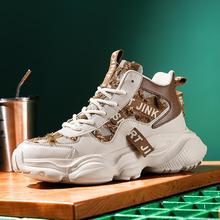 2025秋季新款中高帮男鞋牛仔布休闲厚底增高运动鞋时尚学生老爹鞋