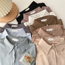 衬衫女春秋季新款韩版ins学生宽松女装中长款衬衣气质打底上衣女