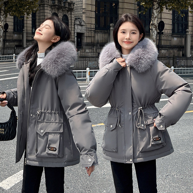 2024 grueso calentamiento para superar la mujer corta ropa de algodón de invierno de cuello grande con capuchón coreano chaqueta suelta image 3