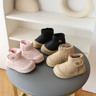 Children's snow boots autumn and winter cotton boots non-slip waterproof protective boots fleece-lined cotton shoes velcro men's and women's leather boots