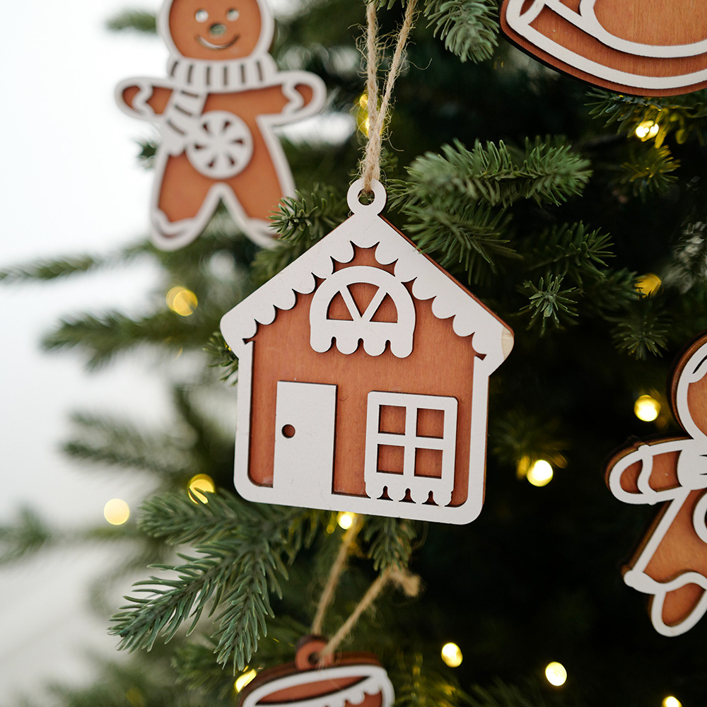 Galletas de Navidad hombre de madera decoración de Navidad madera de copo de nieve pinza de jengibre hombre colgante árbol de Navidad colgante vestido de vacaciones