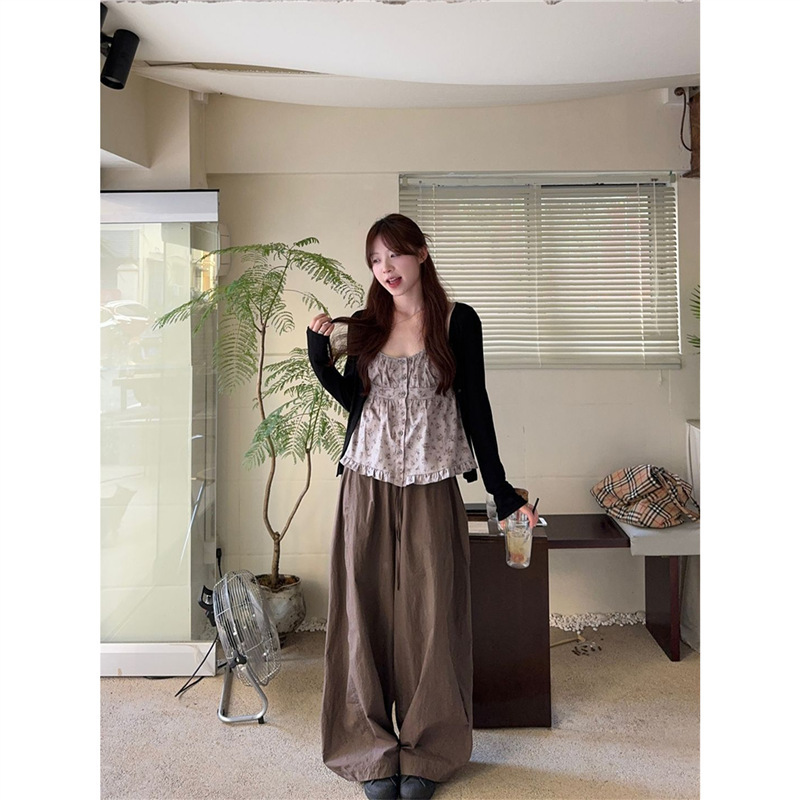 套装女2025秋季新款韩系辣妹防晒开衫碎花吊带上衣阔腿裤三件套潮|undefined