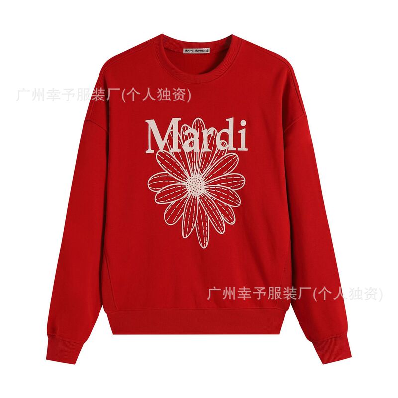现货潮牌韩国Mardi卫衣金高银同款潮牌小雏菊印花腊肠狗圆领上衣|undefined