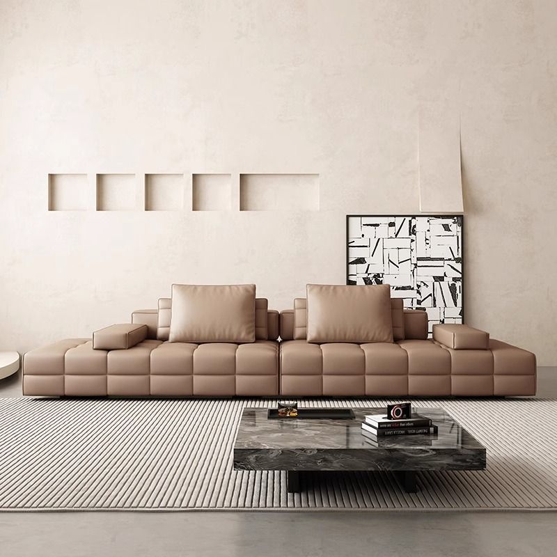意式极简劳伦斯猫爪皮设计师别墅大户型创意撞色模块组合皮艺沙发