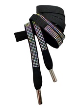 10MM黑色空心棉扁繩單面燙彩鑽帽繩潮流女裝亮片配飾金屬頭腰繩帶