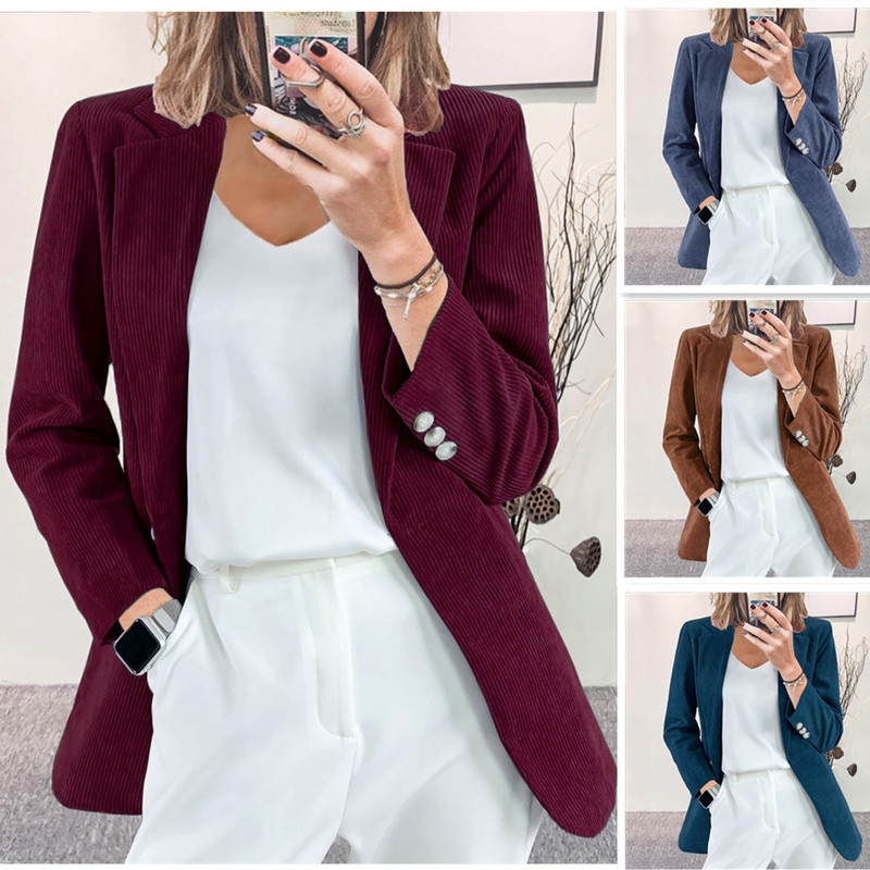 Wish Autumn and Winter New Corduroy Cardigan Elegant Slim Pure Color Casual Professional European and American Spot Small Suit Jacket