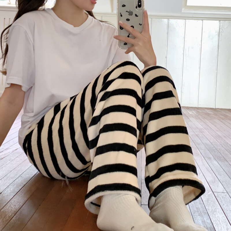 Winter Flannel Pajama Pants fleece-lined Thickened Warm Cute Pants Women's Home Pants Walking Pants Casual Warm Pants