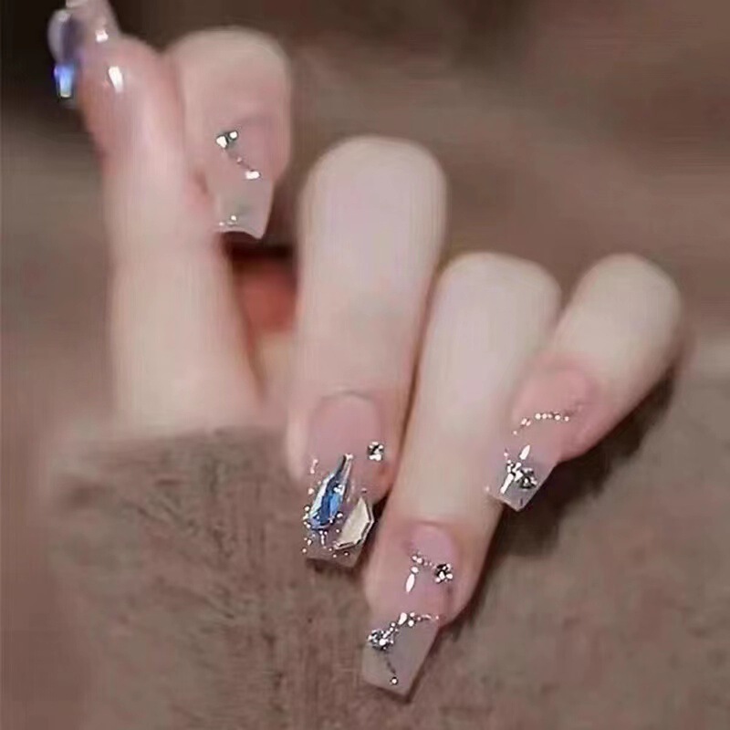 Wen Elf's Same Style Wearable Nail Polish Diamond Manicure Finished Nail Stickers Removable Fake Nails Long Nail Stickers