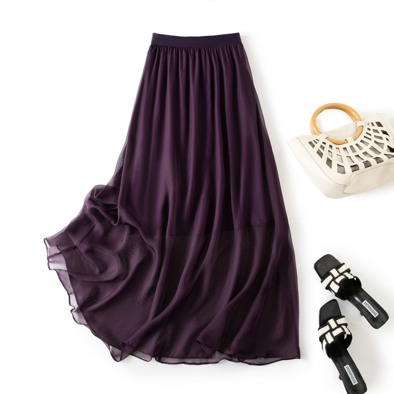 Extra long!! High-end silk midi skirt, solid color, simple and elegant, versatile, large hem midi skirt 26031 Extra long!! High-end silk midi skirt, solid color, simple and elegant, versatile, large hem midi skirt 26031