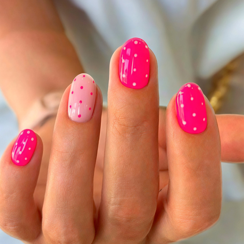 Cross-Border Hot-Selling Pink and White Polka Dot Wearable Nail Art, Pink Solid Color, Gentle and Complexion-Enhancing Strawberry Pink Nail Art Cross-Border Hot-Selling Pink and White Polka Dot Wearable Nail Art, Pink Solid Color, Gentle and Complexion-Enhancing Strawberry Pink Nail Art