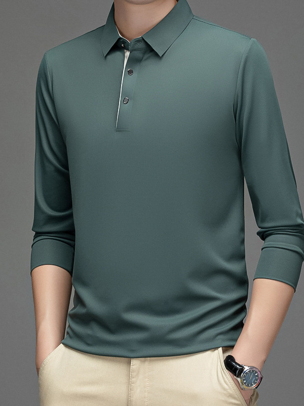 無痕長袖poloシャツ男性新品質中年襟メンズビジネスカジュアルお父さん長袖tシャツ|undefined