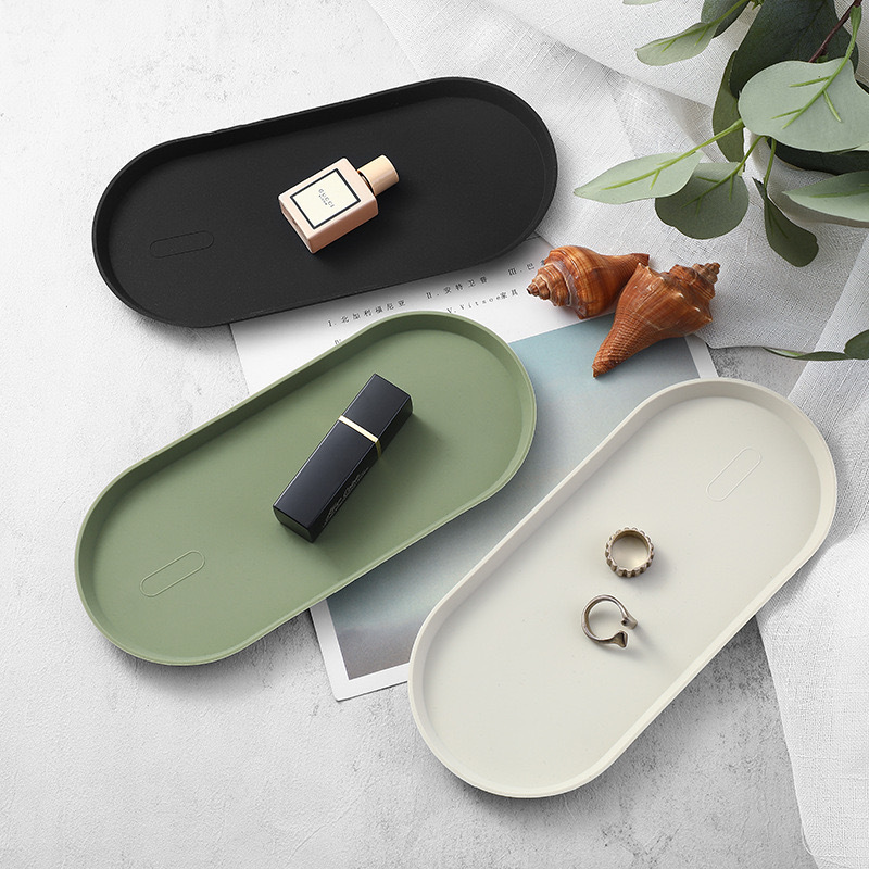 Cream Style Silicone Oval Plate, High-End Jewelry Storage Tray, Large-Capacity Key Tray, Bathroom Organizing Tray