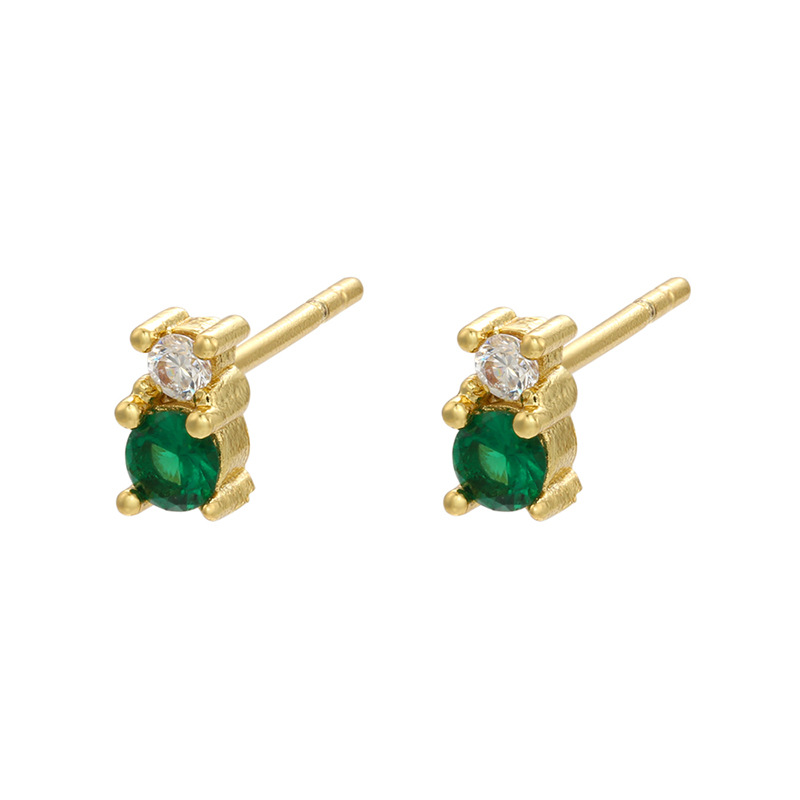 Rétro Géométrique Vert Pierres Précieuses Diamant Cuivre Boucles D'oreilles En Gros Nihaojewelry display picture 9