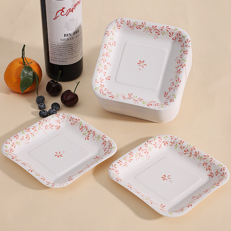 Plato desechable de hueso de 6 pulgadas de mesa de comedor casera, plato de papel de fiesta al por mayor, espesación desechable de hueso