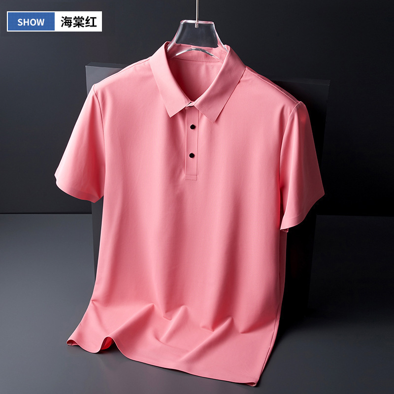 Camiseta de hielo de manga corta clásica multicolor de manga corta de verano nueva camiseta transpirable para hombres de negocios ligero con solapa absorbente de sudor