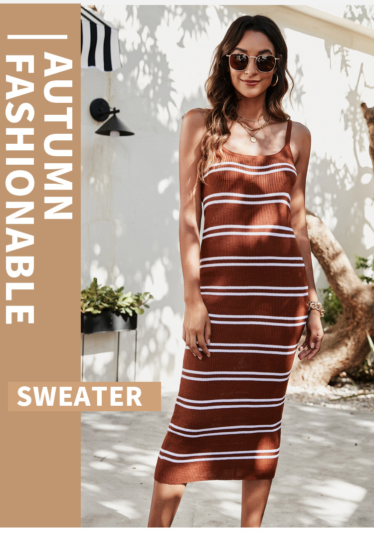 striped sleeveless knitted suspender dress nihaostyles clothing wholesale NSYH82931