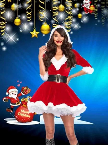 Christmas Costume Santa Claus Cosplay Party Performance Outfit Christmas Adult Women's Stage Performance Dress