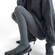 秋冬新款百搭保暖叠穿千金风立体菱格提花连裤袜春秋棉打底裤灰色