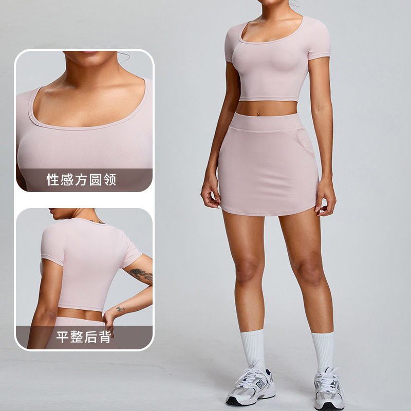 Primavera y verano nueva ropa de yoga traje de manga corta moda femenina simple deportes falda traje casual deportes A-line falda Pantalones