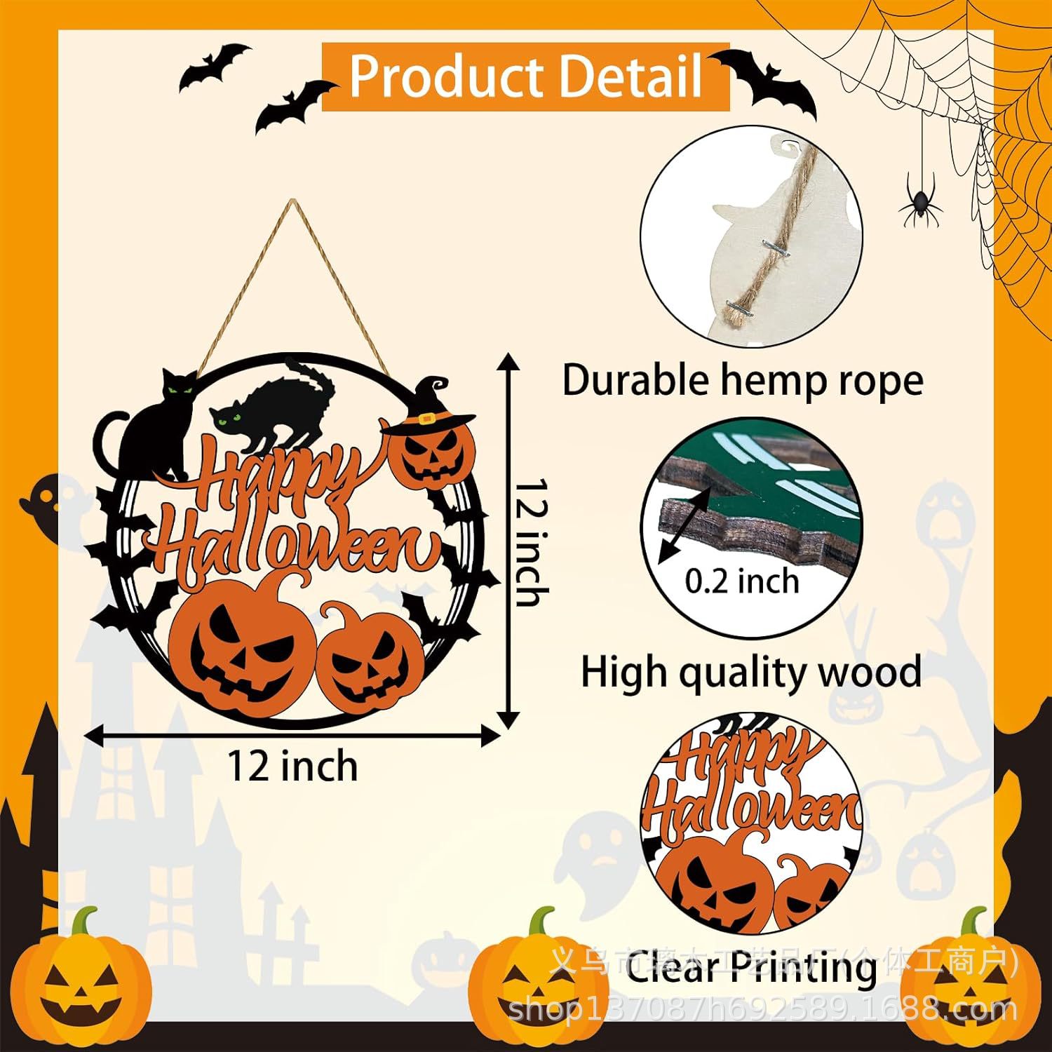 Nuevos productos transfronterizos de madera Halloween decoración de la atmósfera de la fiesta del hogar cabeza de ratón colgante decoración del patio vestíbulo