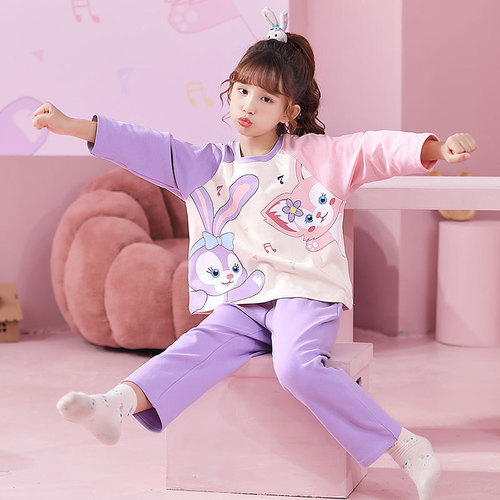 Children's Pajamas Girls Cotton Long Sleeve Princess Style Spring and Autumn Cartoon Cute Sweet Korean Baby Home Clothes Set