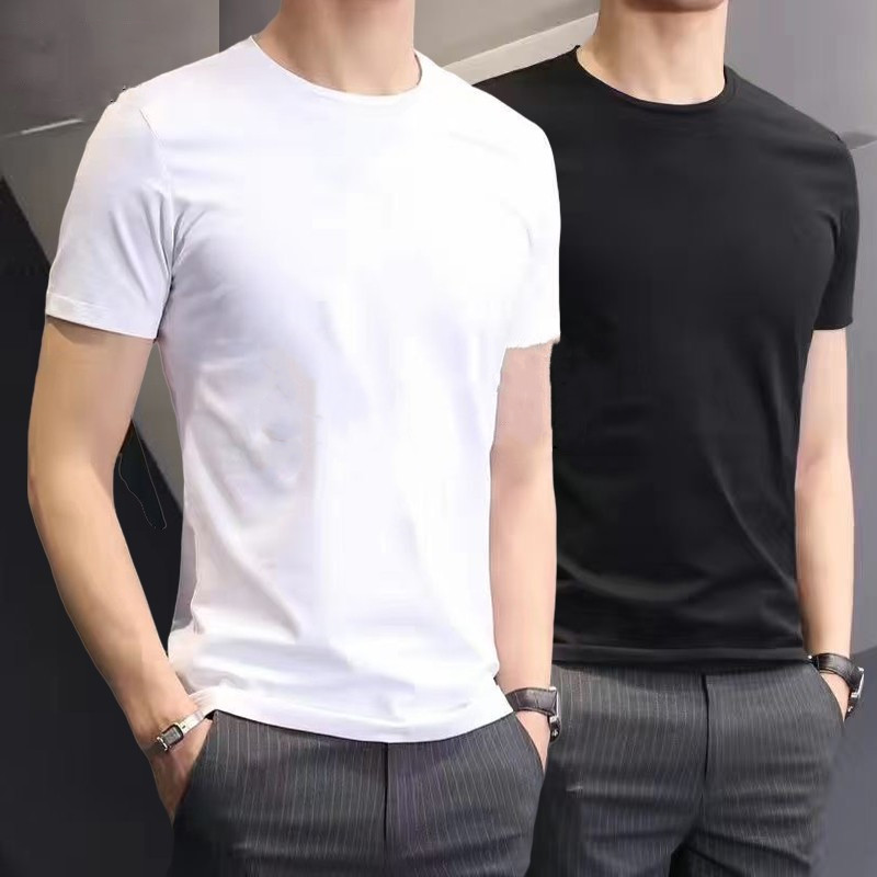 2025 New Short-sleeved Solid Color T-shirt Men's Round Neck Casual plus size Half-sleeved Men's Base Shirt All-match Trendy Men's Wear