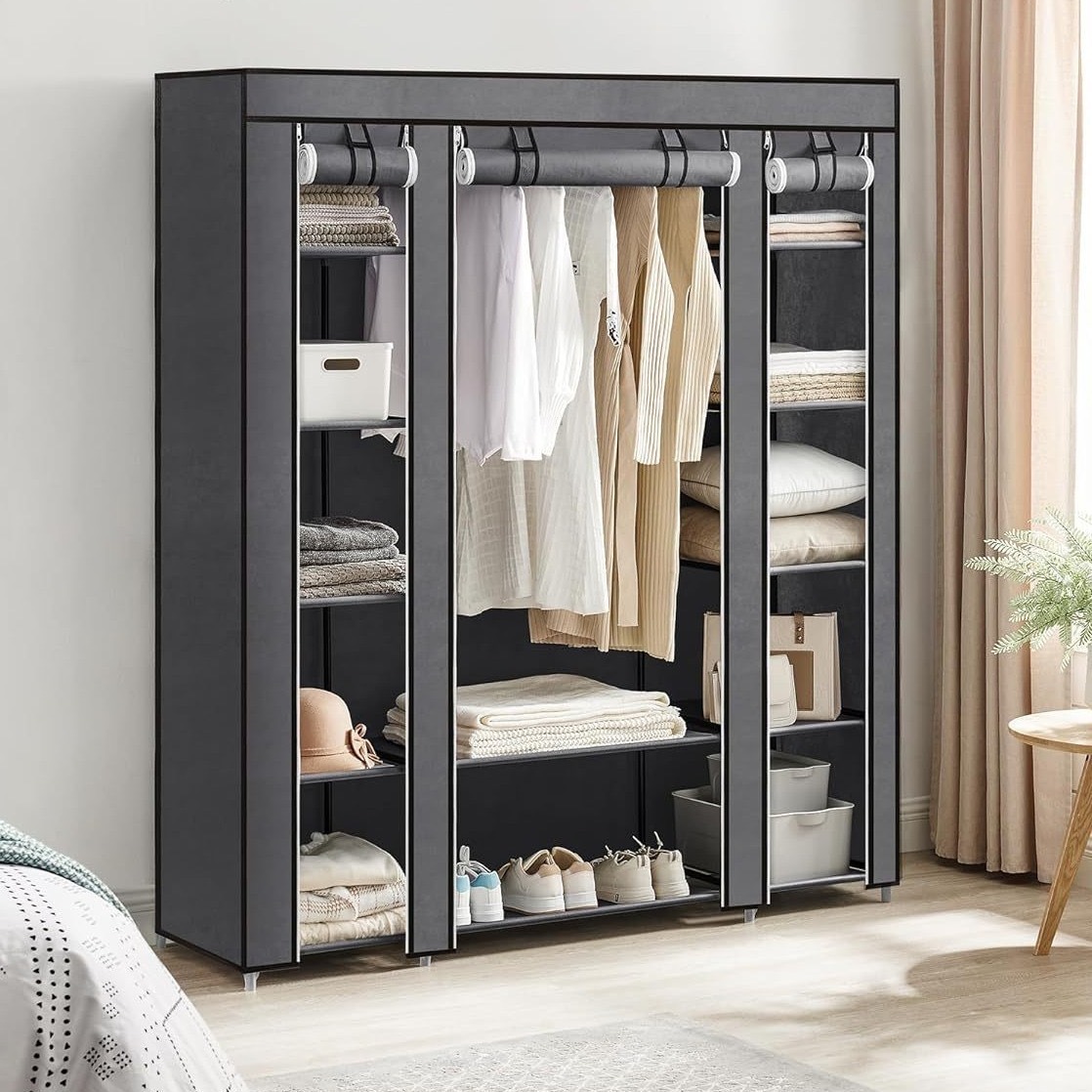 布ワードローブアセンブリ不織布防塵収納ワードローブ吊り下げシンプルなワードローブハンガースチールフレーム寮組み合わせ折りたたみキャビネット