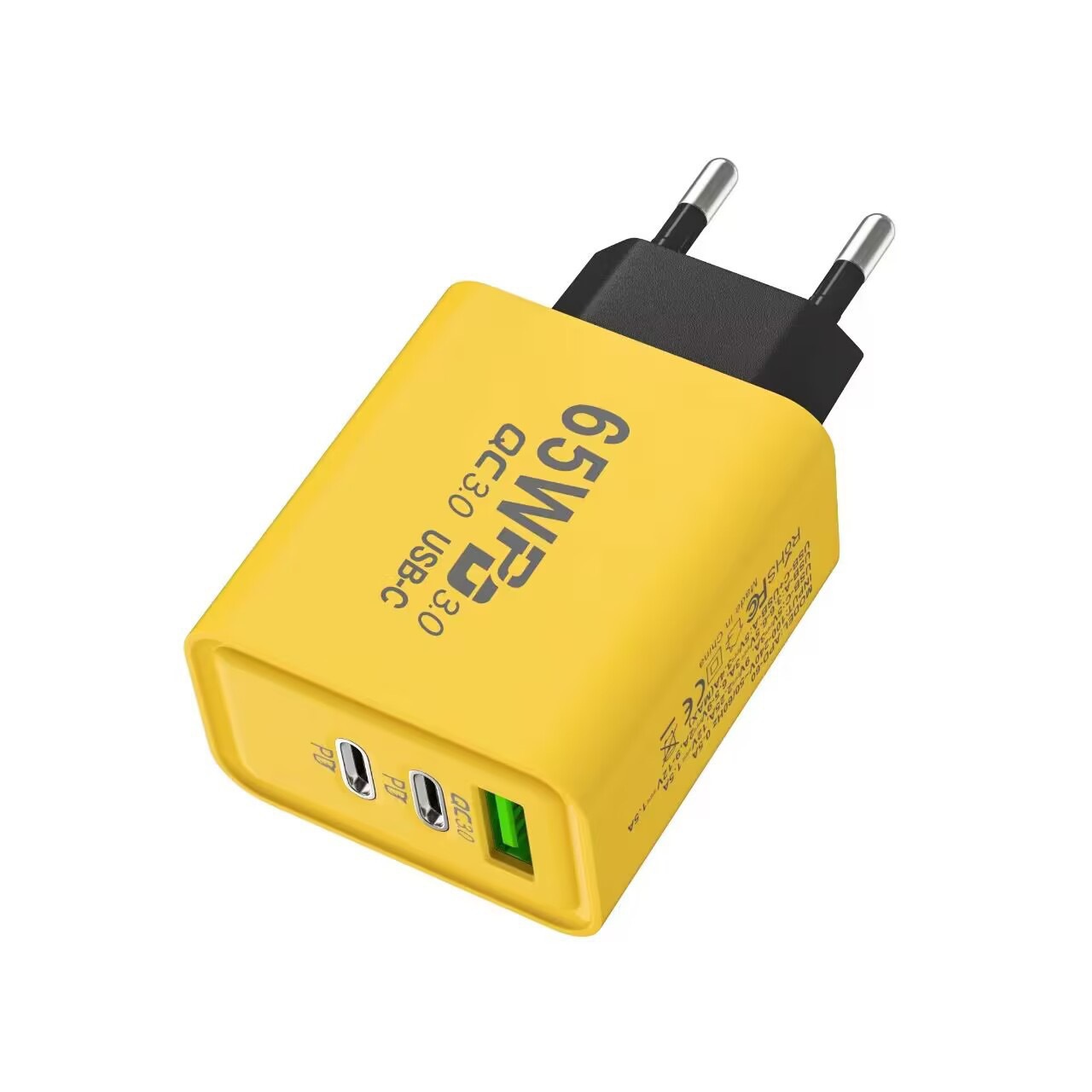 Cargador de carga rápida para teléfono móvil de 65W, doble tipo C + USB único, multipuerto PD, carga rápida, estándar de EE. UU., estándar europeo, cabezal de carga estándar británico