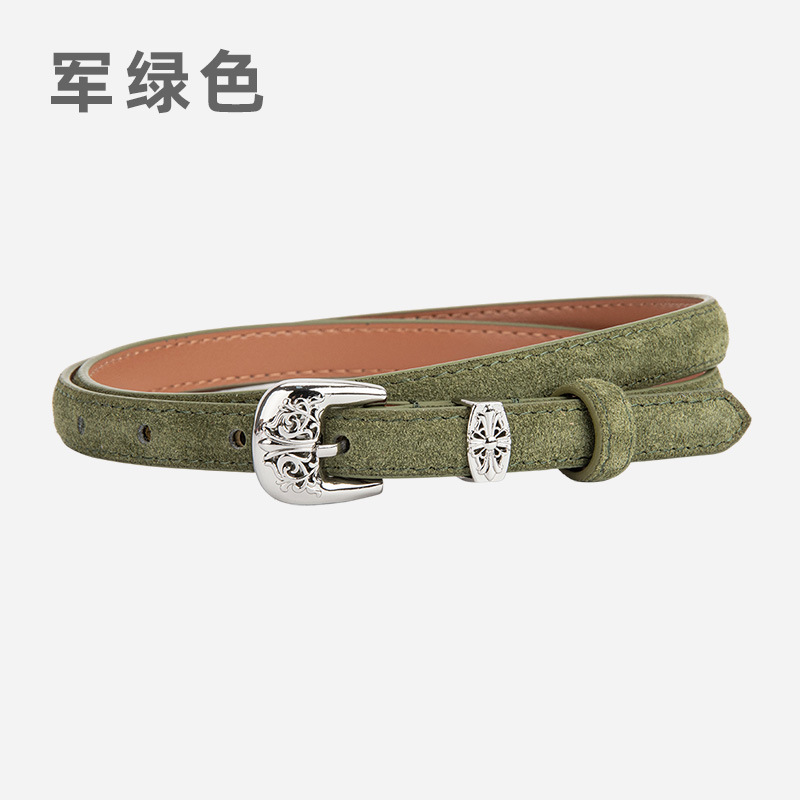 欧美复古镂空针扣女士腰带真皮磨砂反绒面装饰连衣裙皮带潮流女款|undefined