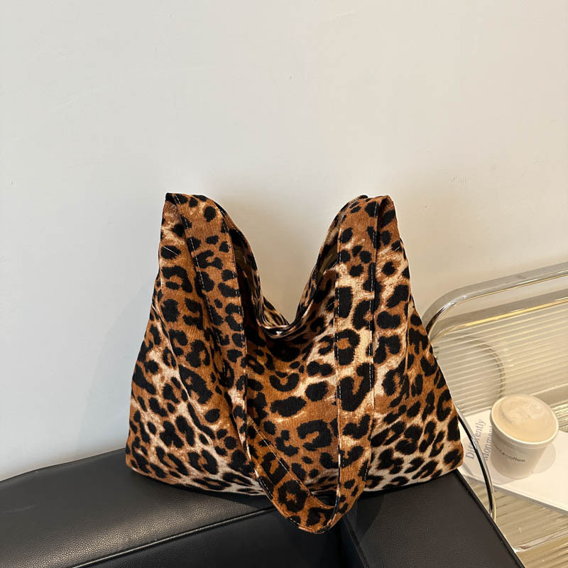 Bolsa de lona de leopardo de gran capacidad de mujer 2024 nuevo otoño invierno bolsa de compras casuales bolsa de viaje de clase