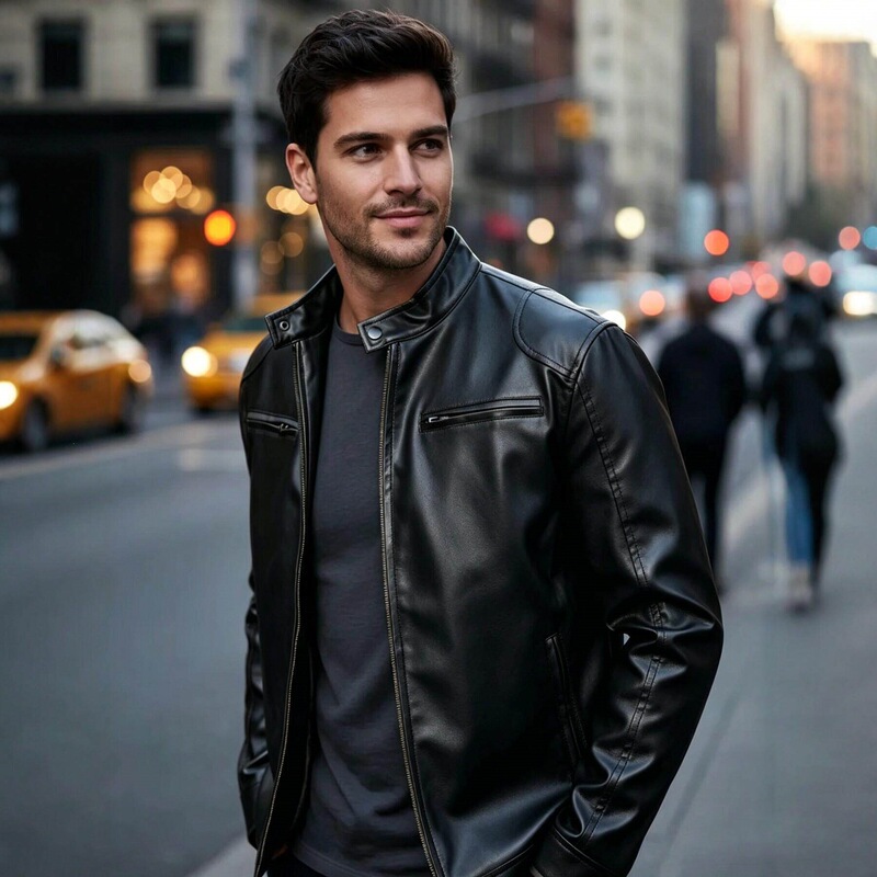 European and American Cross-Border New Men's Pu Leather Jacket with Stand Collar, Slim Fit Retro Trendy Motorcycle Jacket, Men's Leather Jacket European and American Cross-Border New Men's Pu Leather Jacket with Stand Collar, Slim Fit Retro Trendy Motorcycle Jacket, Men's Leather Jacket