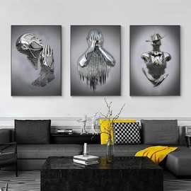 金属人物视觉效果帆布画抽象海报家居背景图片现代客厅装饰画芯