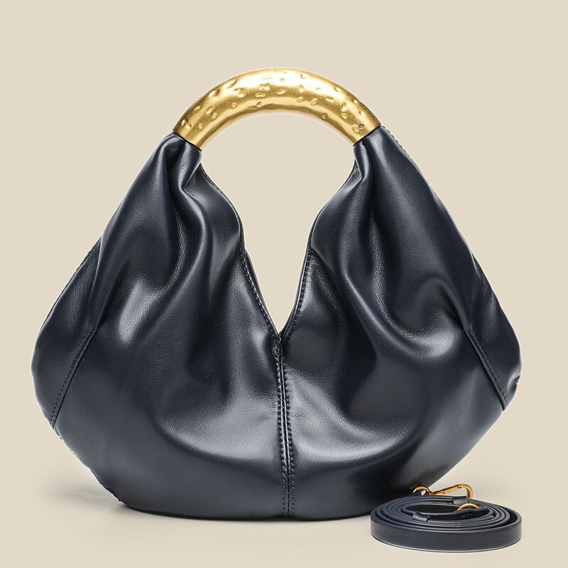 Metal Decorative Fashion Handbag, Soft Leather High-End Dumpling Bag, Z Brand Mini Pleated Clutch Crossbody Bag