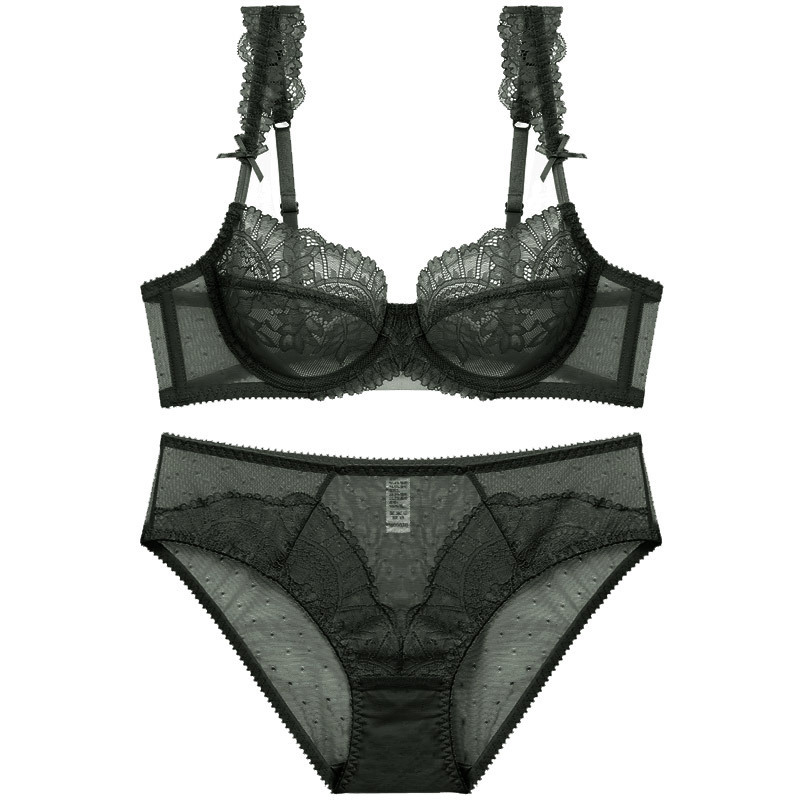 Procesamiento personalizado ultrafino sexy traje de sujetador de encaje transparente transpirable, ligero y cómodo sujetador de ropa interior con anillo de acero