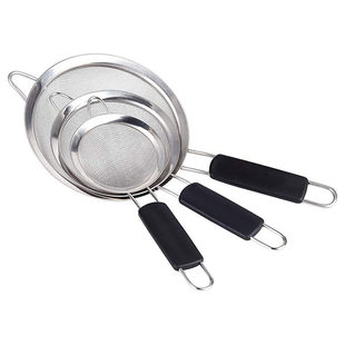 Wholesale stainless steel colander household hot pot drained fried flour sieve black handle kitchen noodle spoon filter mesh sewer